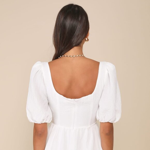 Lulu's White Puff Sleeve Dress - Picture 1 of 2
